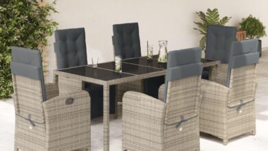 A Stylish And Comfortable Grey Garden Dining Set For Six