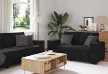 Black Velvet 2 Piece Sofa Set Comfort Meets Modern Style