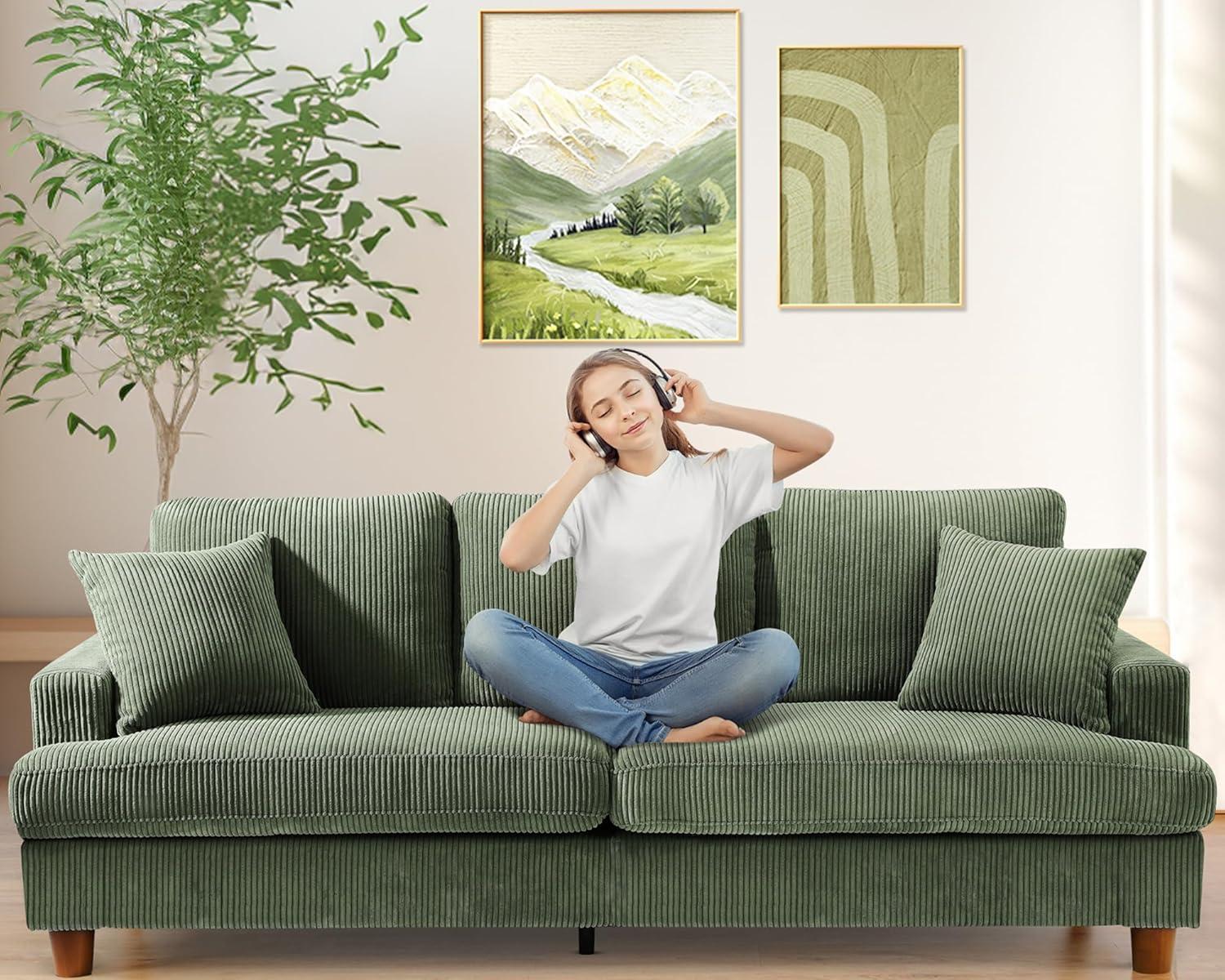 Cozy Meets Durable Exploring The 87 Green Corduroy Sofa