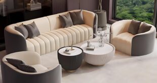 Curved Leather Sectional Sofa Set With Stylish Coffee Table