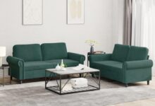 Dark Green Velvet Loveseat Sofa Set Fits Your Small Space