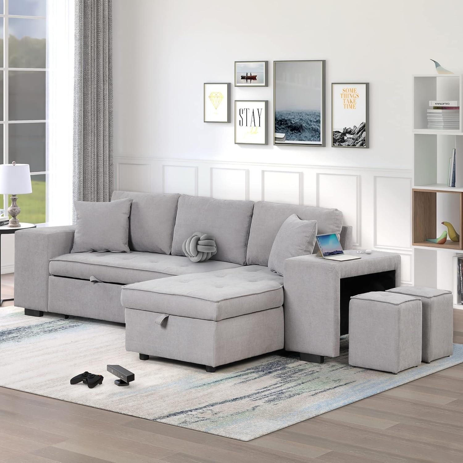 Eafurn Convertible Sectional Sofa Bed Style Meets Smart Storage