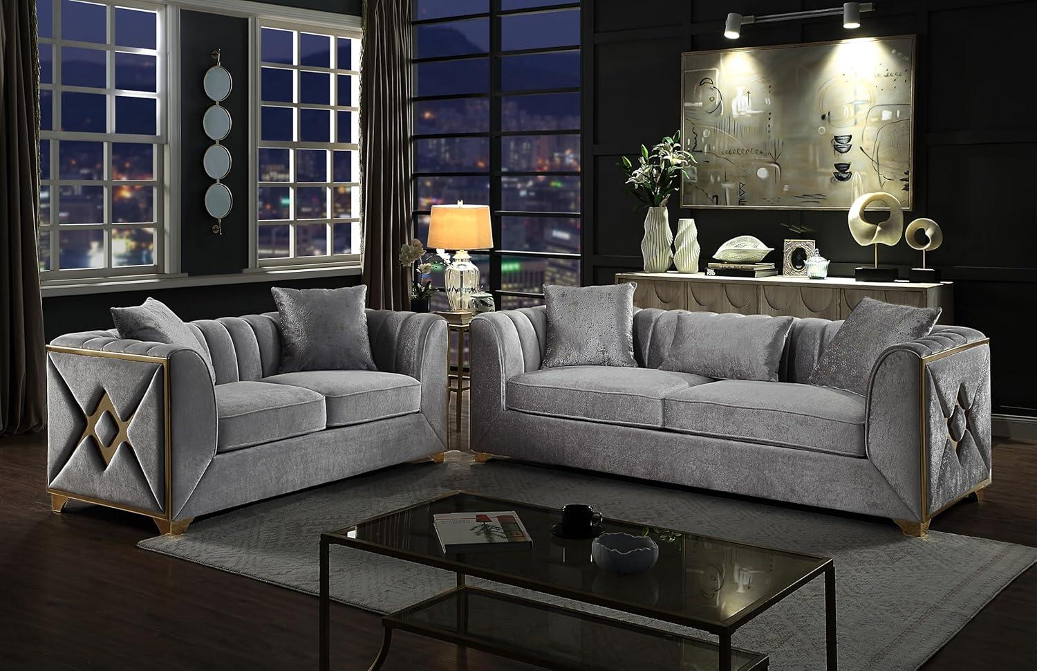 Experience Timeless Comfort With The 2pc Silver Living Room Set