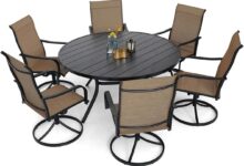 Gathering Comfort Yellow Swivel Chair Dining Set For Outdoors