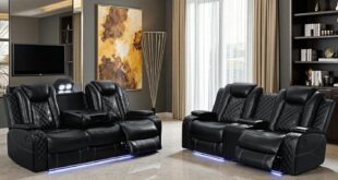 Modern Power Reclining Leather Sofa Sets With Led And Storage