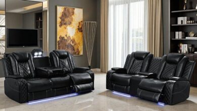 Modern Power Reclining Leather Sofa Sets With Led And Storage