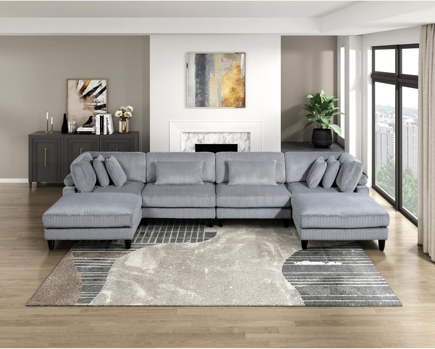 Modular Gray Corduroy Sectional Set Style Meets Comfort