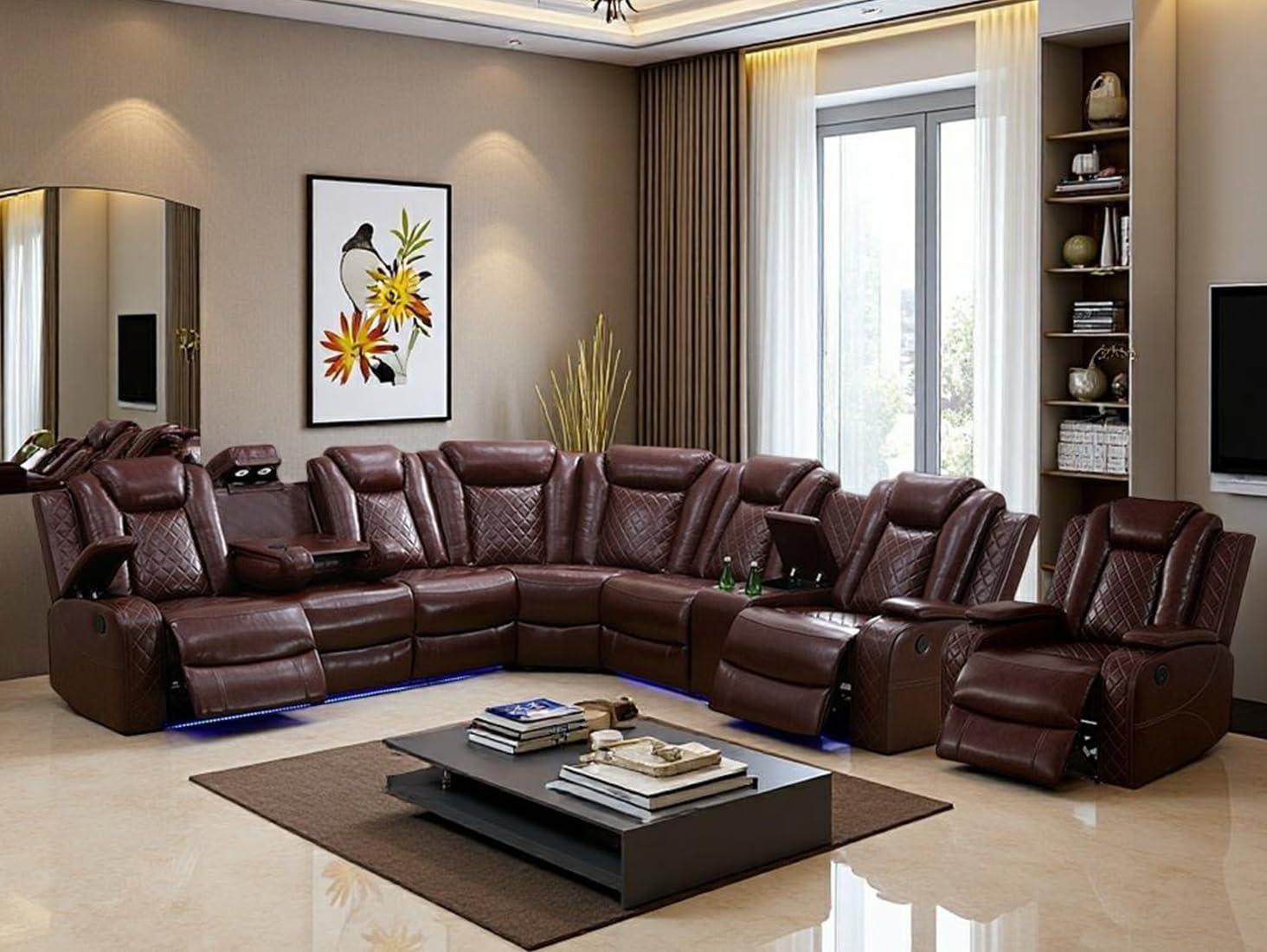 Power Reclining Sectional Sofa Set With Led Light For You