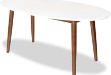 Sleek Walnut White Oval Table Perfect For Cozy Dining Spaces