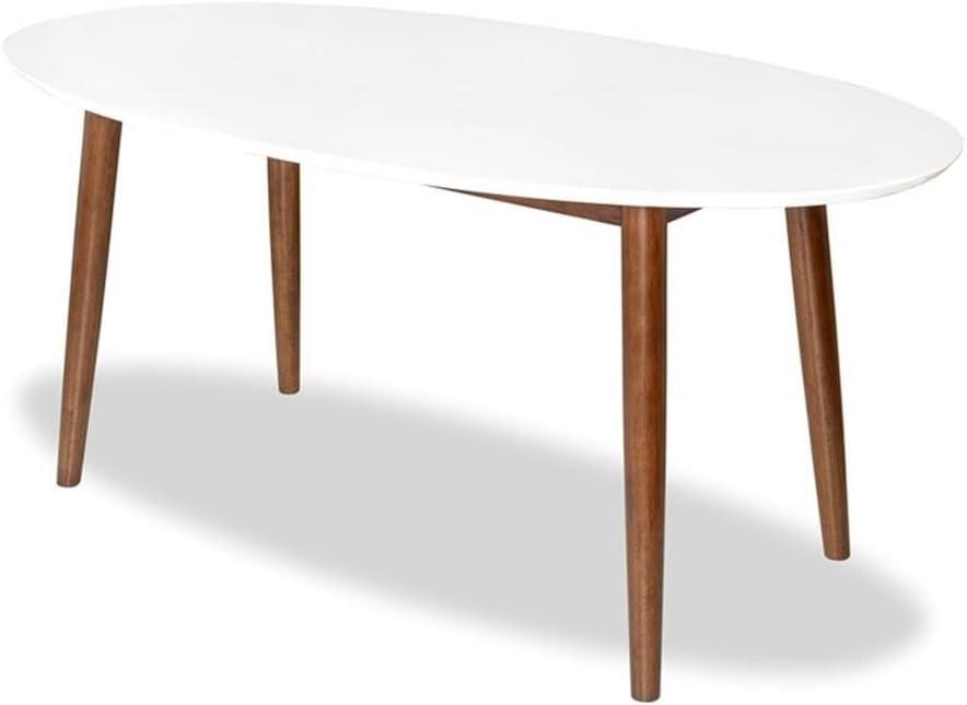 Sleek Walnut & White Oval Table Perfect for Cozy Dining spaces