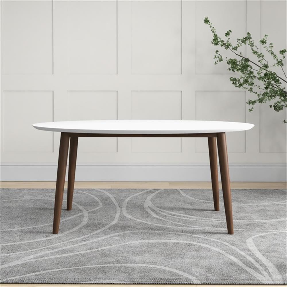 Sleek Walnut & White Oval Table Perfect for Cozy Dining Spaces