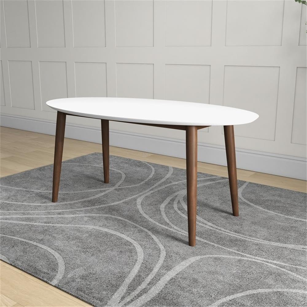 Sleek Walnut & White Oval Table Perfect for Cozy Dining spaces