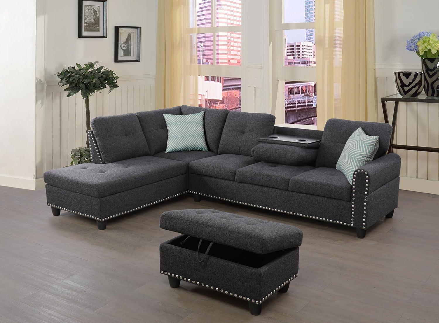 Spacious Charcoal Gray Sectional With Storage And Style