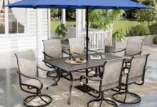 Spacious Comfort And Style Patio Dining Set With Xxl Umbrella