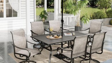 Spacious Comfort And Style Patio Dining Set With Xxl Umbrella