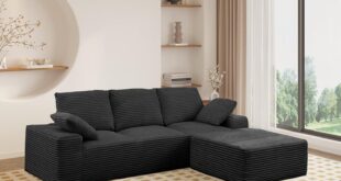 Spacious Corduroy Sectional Sofa With Versatile Ottoman Comfort