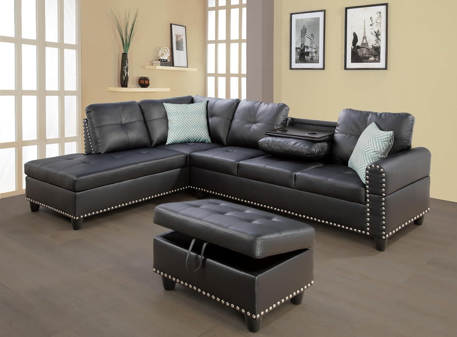 Spacious L Shaped Sofa With Storage And Hidden Cup Holders