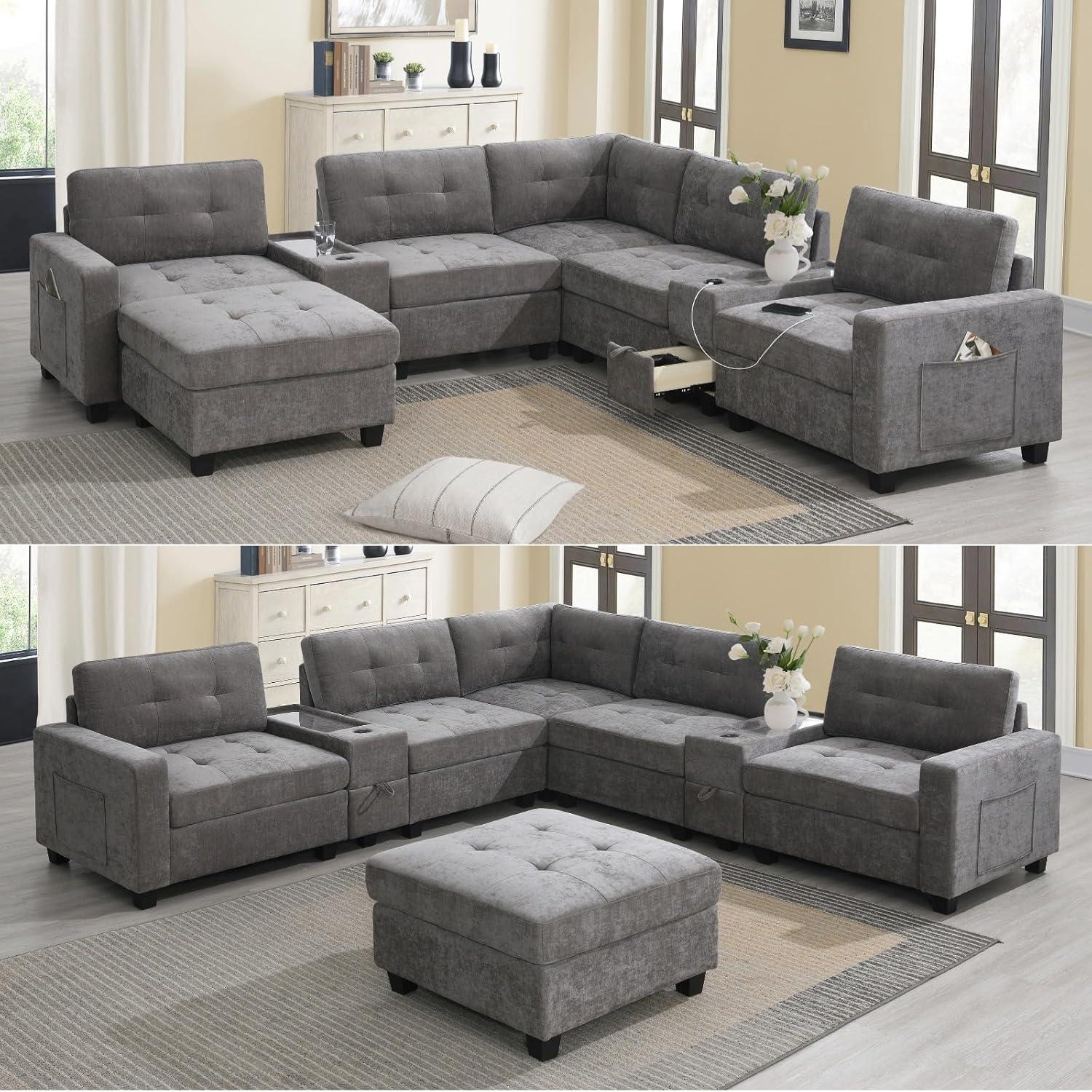 Spacious Modular Sofa With Usb Chargers And Storage Features