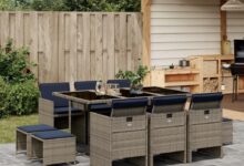 Spacious Stylish Exploring An 11 Piece Gray Patio Set
