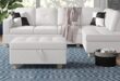Spacious White L Shape Sectional Sofa Set With Storage Ottoman