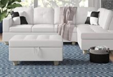 Spacious White L Shape Sectional Sofa Set With Storage Ottoman