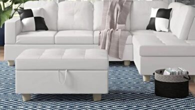 Spacious White L Shape Sectional Sofa Set With Storage Ottoman