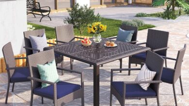 Transforming Outdoor Spaces With Phi Villa Elegant 9 Piece Dining Set