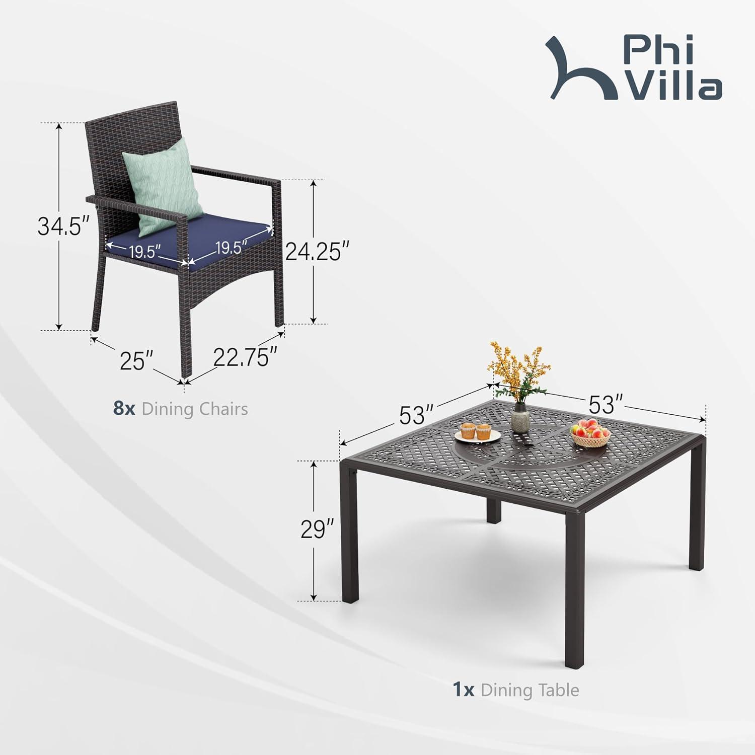 Transforming Outdoor Spaces with PHI VILLA's Elegant 9-Piece Dining Set