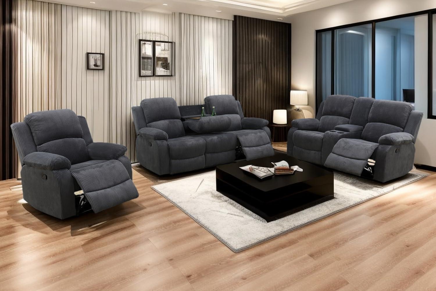 Unwinding Together Exploring The Grey Corduroy Recliner Sofa Set