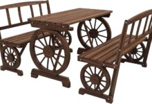 Wagon Wheel Patio Set Rustic Outdoor Dining For Four Seats