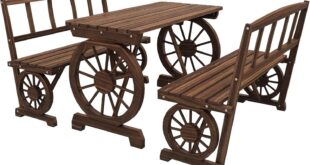 Wagon Wheel Patio Set Rustic Outdoor Dining For Four Seats