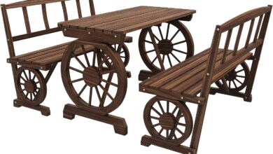 Wagon Wheel Patio Set Rustic Outdoor Dining For Four Seats