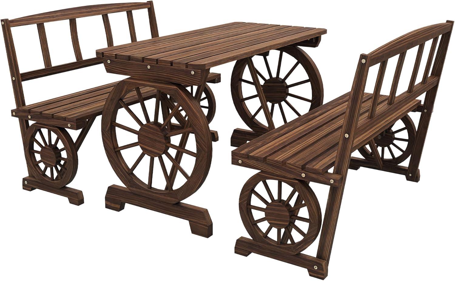 Wagon Wheel Patio Set Rustic Outdoor Dining For Four Seats