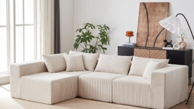 We Make Room Beige Corduroy Modular L Sectional