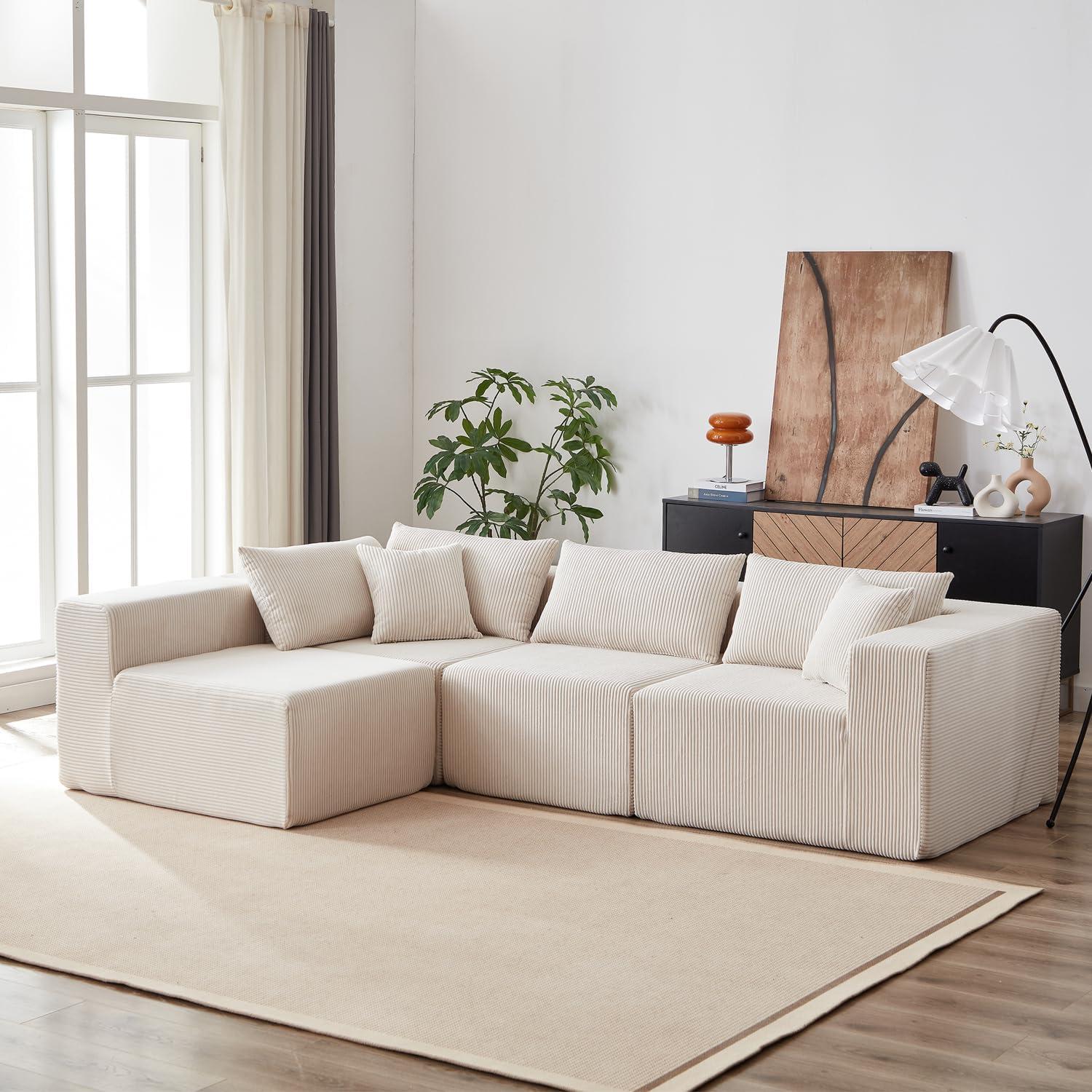 We Make Room Beige Corduroy Modular L Sectional