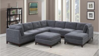 We reconfigured a 9pc Grey Chenille U-Sectional