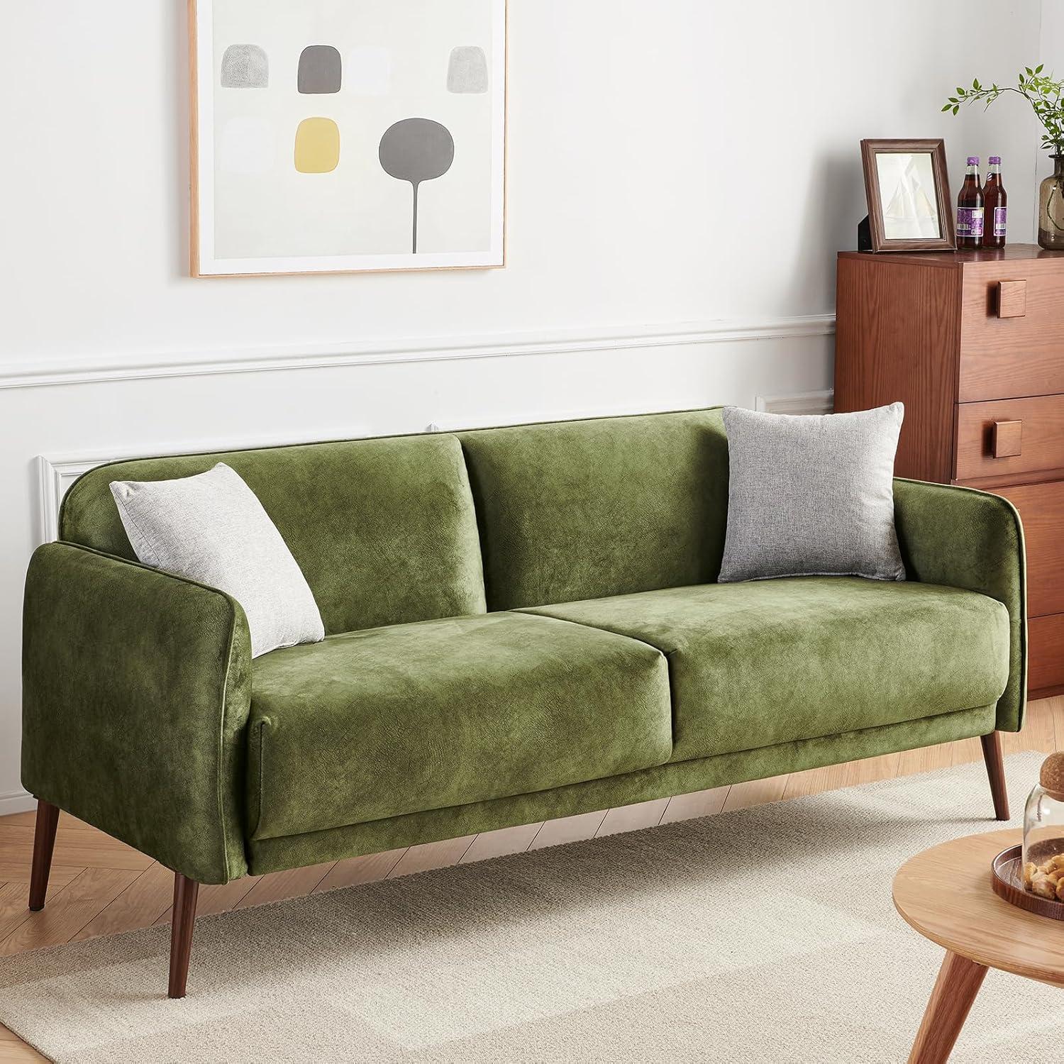 We Sink Into A 67 Inch Green Mid Century Loveseat