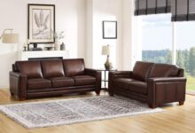 We Sink Into Hydeline Caramel Leather Sofa Loveseat