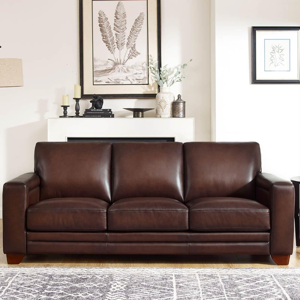 We Sink Into Hydeline's Caramel Leather Sofa & Loveseat