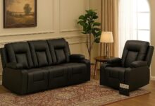 We Sink Into Lucklife Black Leather Recliner Set