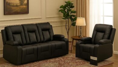 We Sink Into Lucklife Black Leather Recliner Set