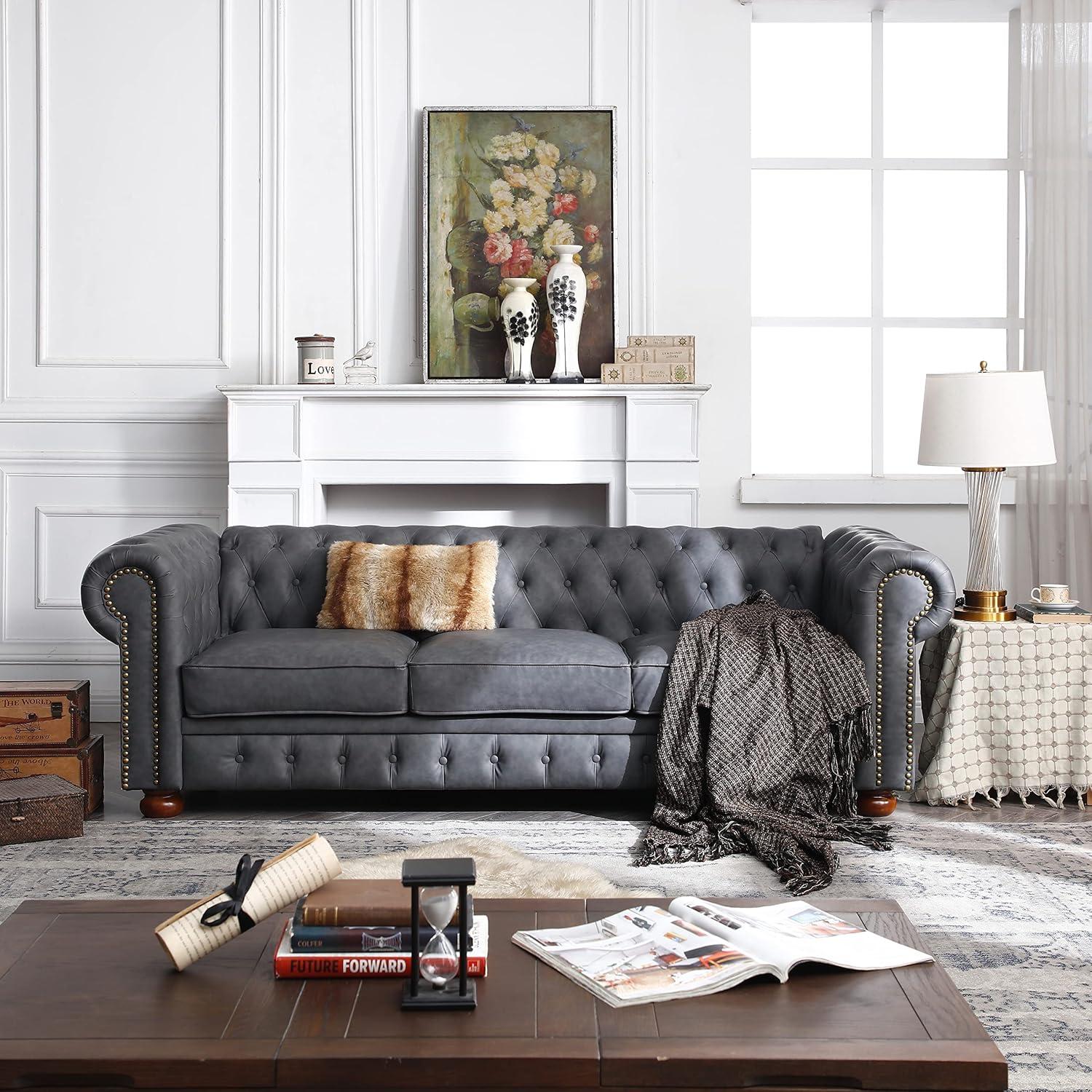 Why The Classic Dark Grey Faux Leather Sofa Fits Any Living Room Perfectly