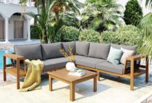 Sunlit Backyard Conversation Around the Merax L-Shaped Sectional
