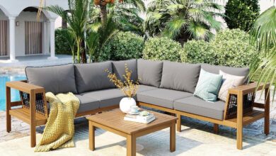 Sunlit Backyard Conversation Around the Merax L-Shaped Sectional