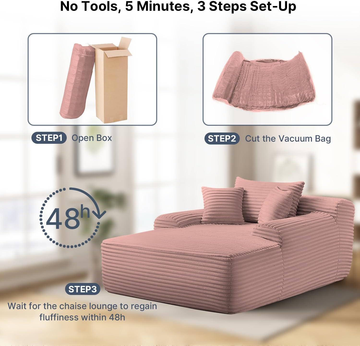 65'' Chaise Lounge Chair: roomy corduroy seat for your nook