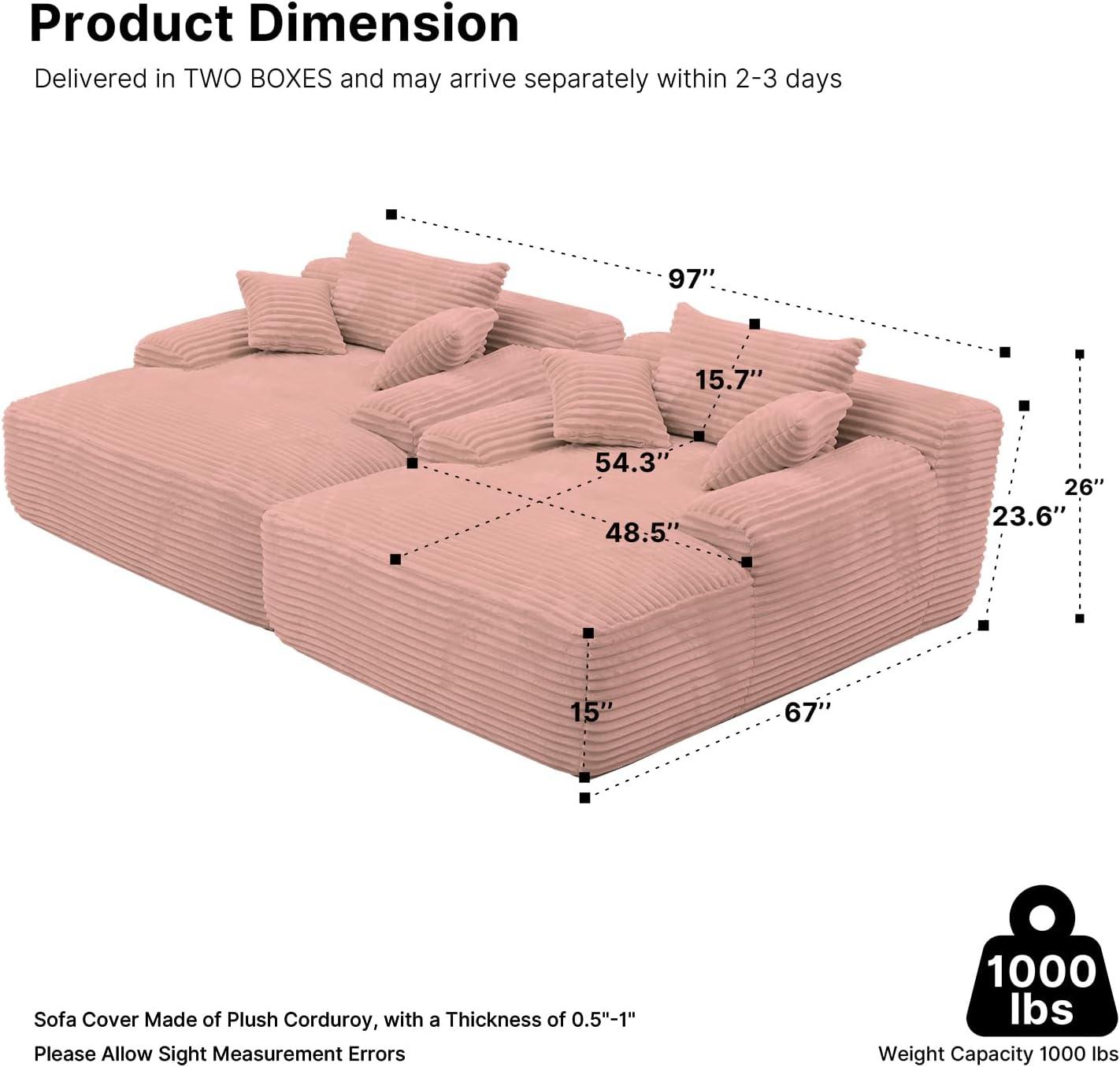 65'' Chaise Lounge Chair: roomy corduroy seat for your nook