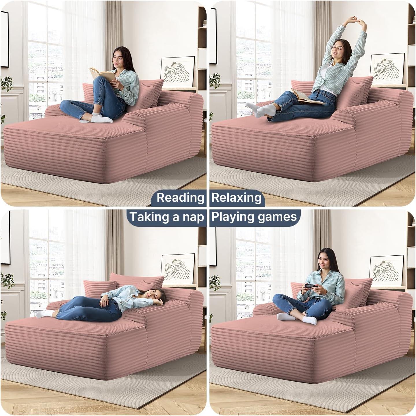 65'' Chaise Lounge Chair: roomy corduroy seat for your nook