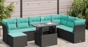 9 Piece Patio Sofa Set Black Rattan & Acacia: Fits your yard