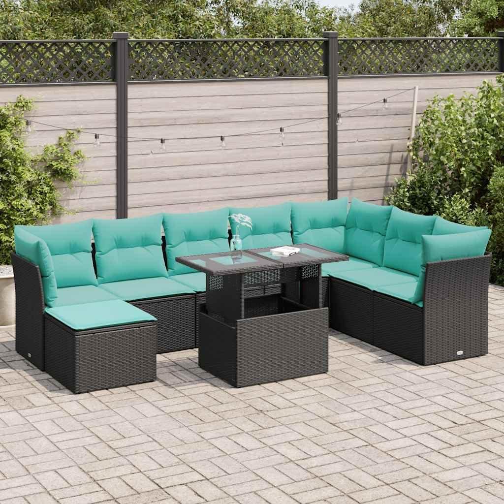 9 Piece Patio Sofa‍ Set black‍ Rattan & Acacia: Fits your yard