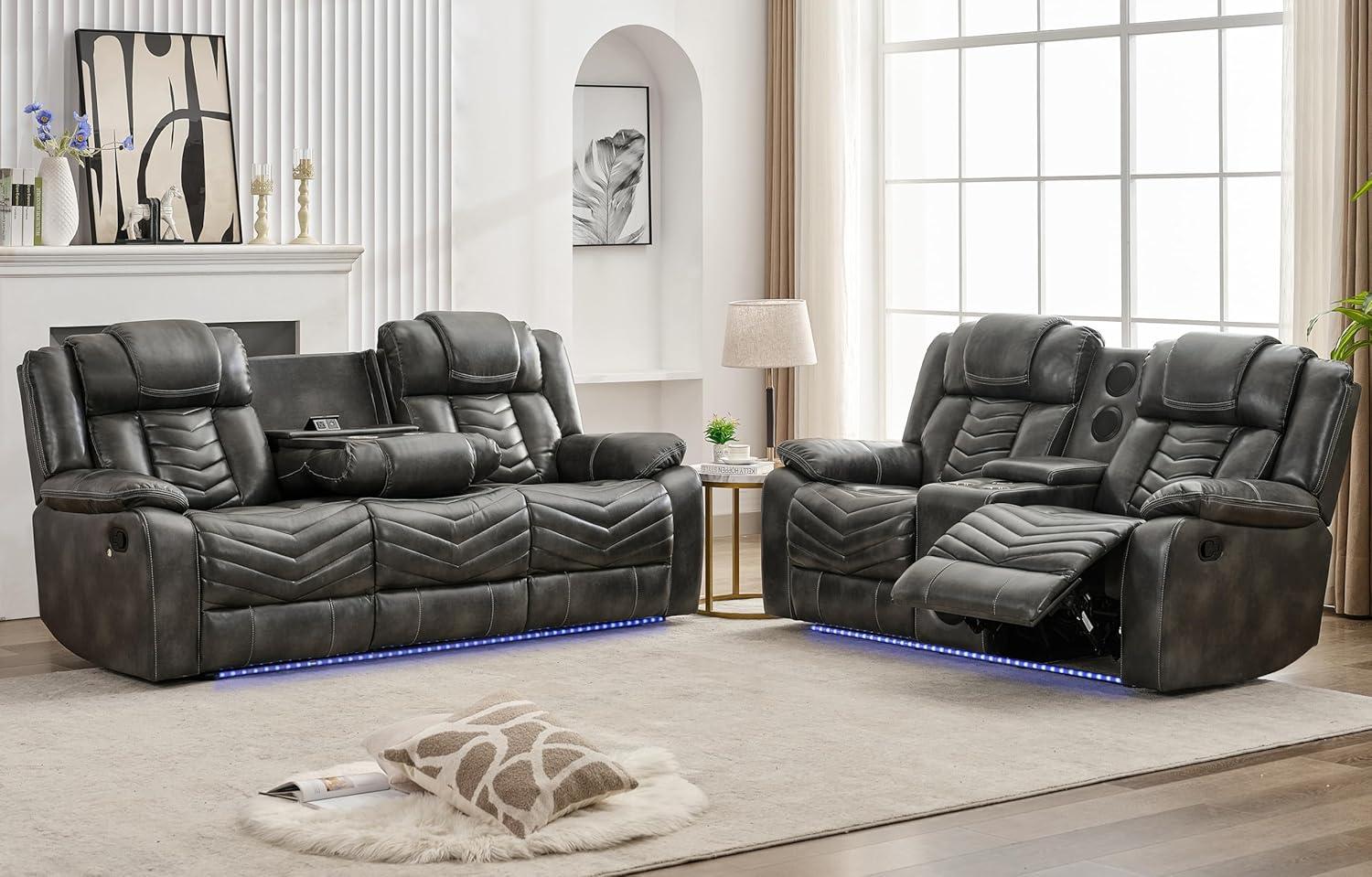 Comfort Stretch Manual Recliner Sofa Set For Your Den